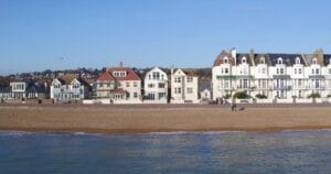 Hythe Beach in Kent, England